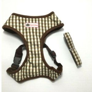 New No Pull Brown Gingham Small Dog/Cat Harness with Leash Soft Breathable
